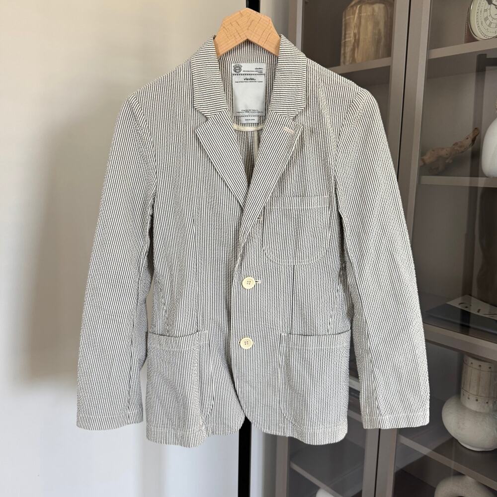 Visvim Academia Giza Seersucker Single Breasted Blazer 1 Unlined Cotton Notch